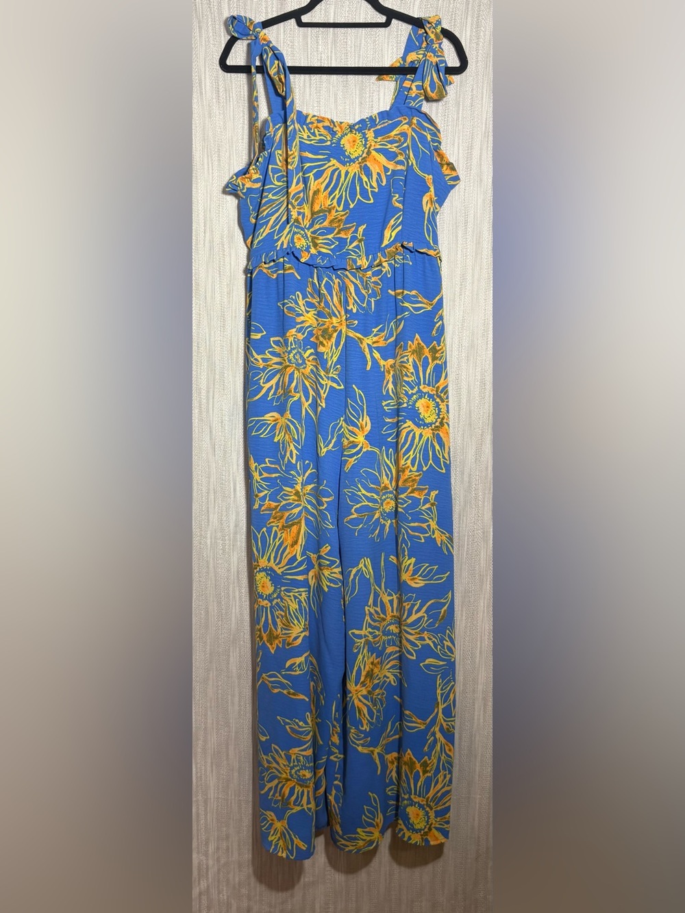 Blue Sunflower Tie-Strap Jumpsuit by Oddi 2XL